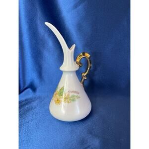 Vintage Unique Porcelain Pitcher Bud Vase Accented with Yellow Flowers
